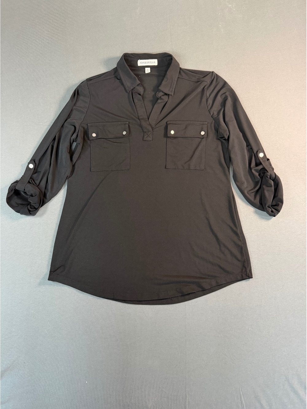 Joneswear Black Collared Long Sleeve Shirt with Button Pockets - Medium